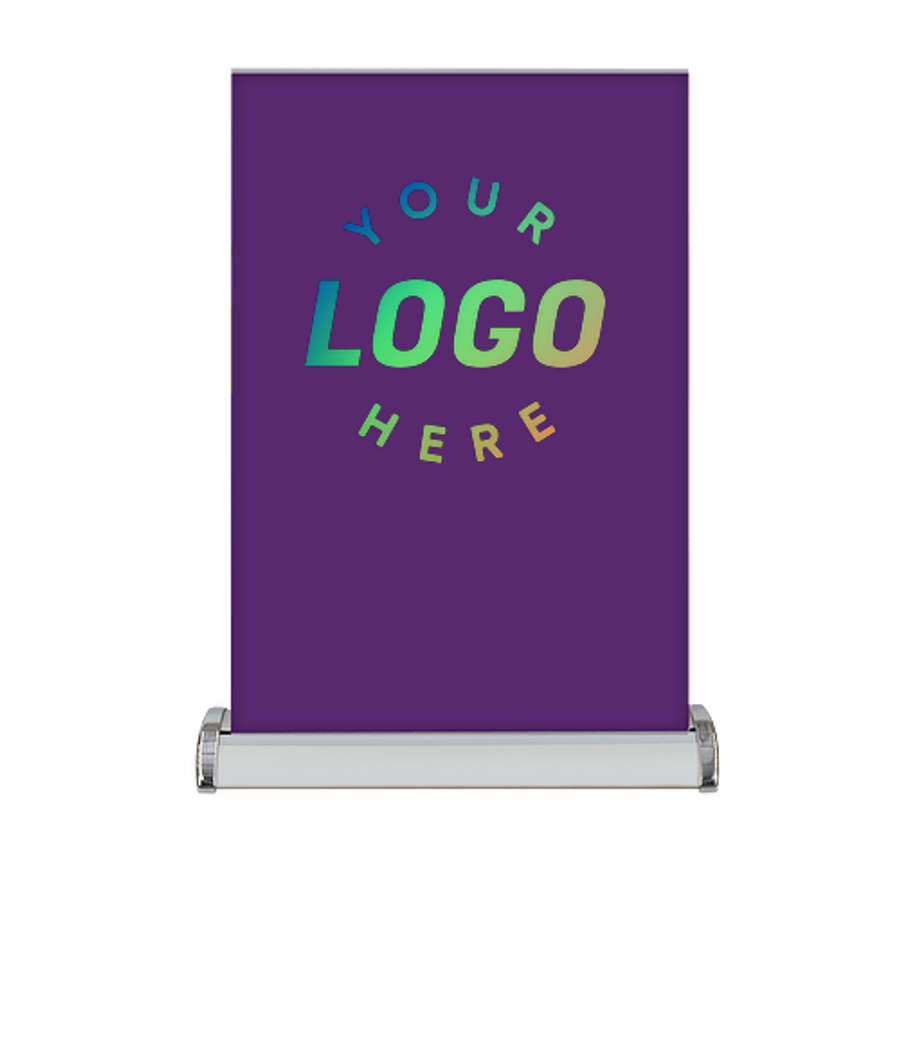 Full Color 13" x 17" Retractable Tabletop Banner in Team Purple