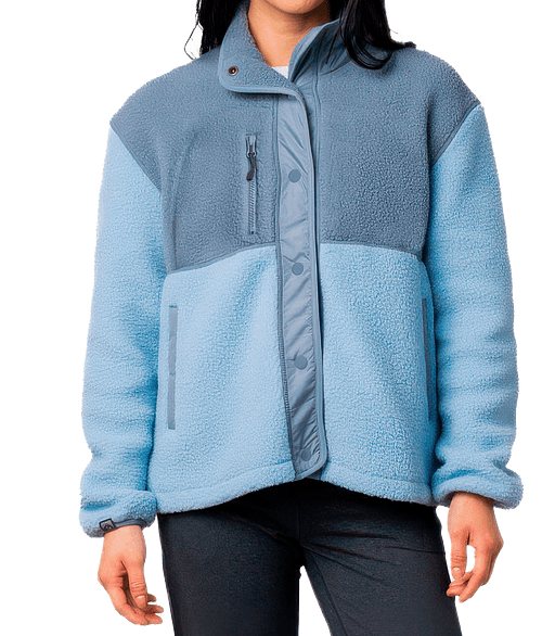 Storm Creek Women's Warm Up Recycled Colorblock Sherpa Fleece Jacket in Sky Blue / Shadow Gray