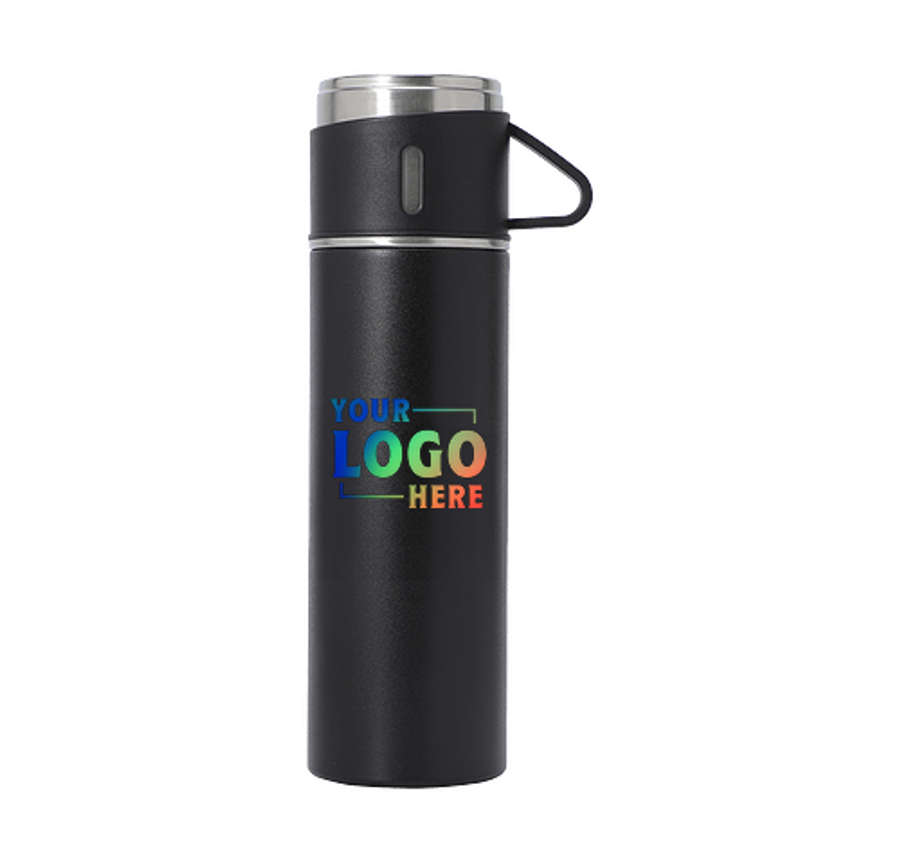 Full Color 23 oz. Stainless Steel Insulated Water Bottle & 5 oz. Cup Gift Set in Black