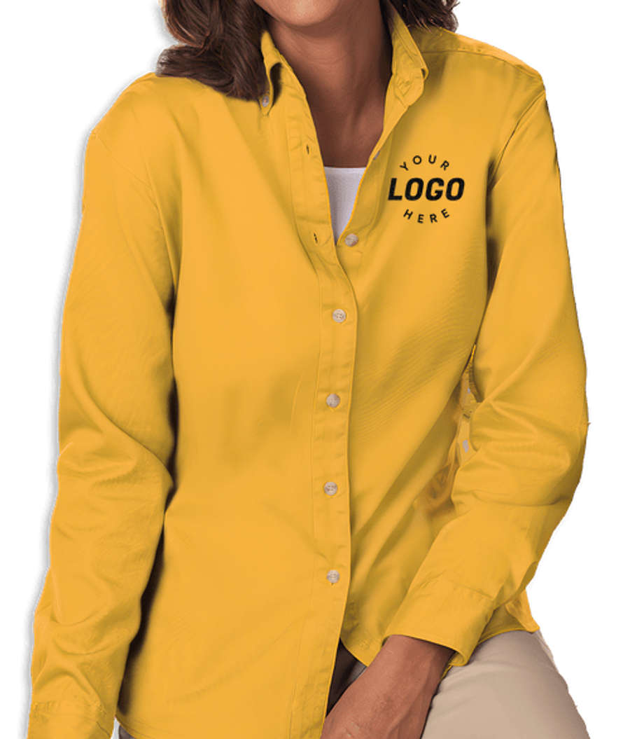 Blue Generation Women's Colorfast Twill Long Sleeve Dress Shirt in Yellow