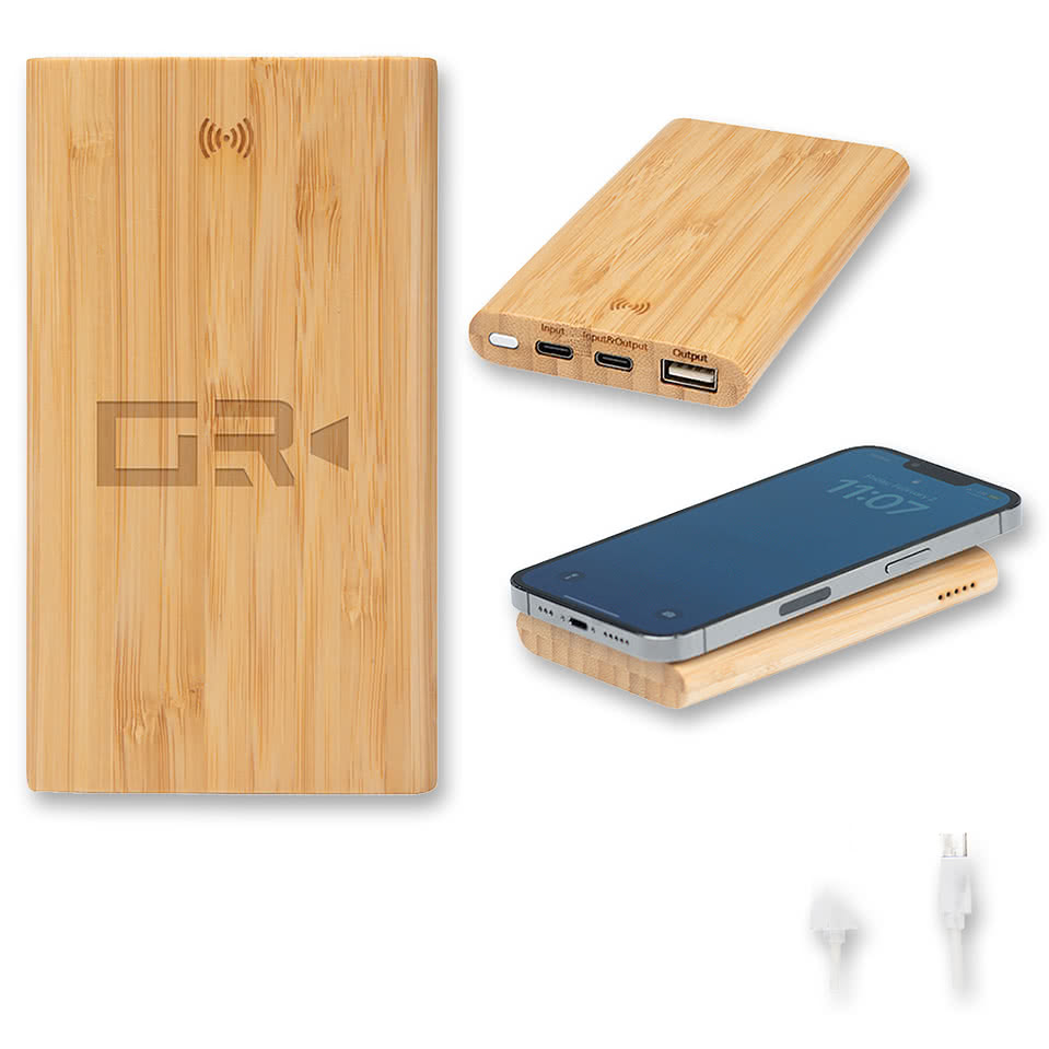 5000 mAh Bamboo Power Bank & 10W Wireless Charger