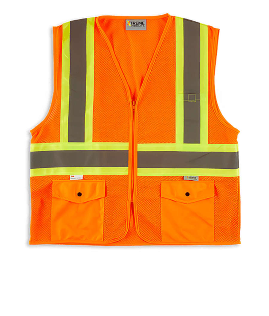 Vantage Xtreme Visibility DOT Class 2 Contrast Stripe Safety Vest in Orange
