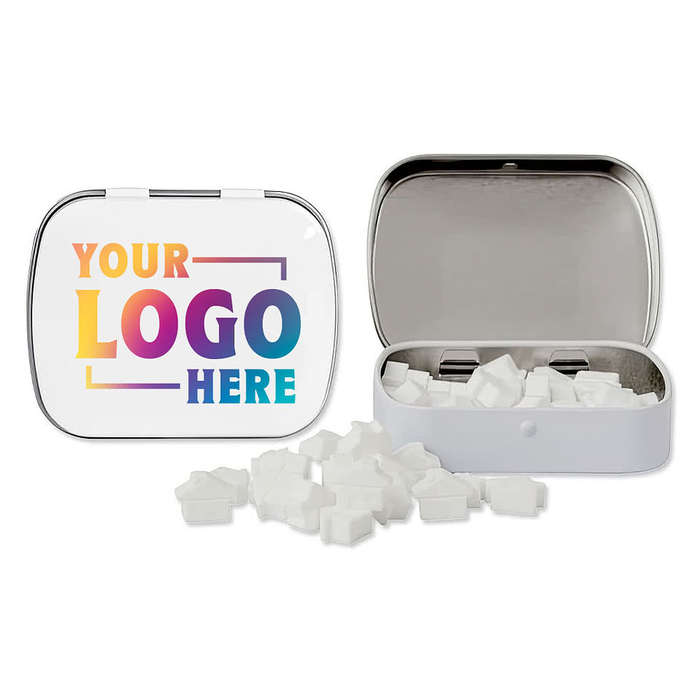 Full Color Domed Tin with House Shaped Mints