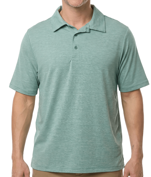 Team 365 Relay Recycled Heathered Stripe Performance Polo - Printed in Sport Forest Heather /  White