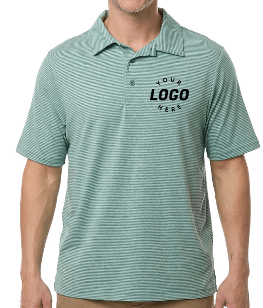 Team 365 Relay Recycled Heathered Stripe Performance Polo - Printed in Sport Forest Heather / White