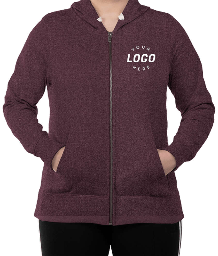 District Women's Re-Fleece Zip Hoodie in Maroon Heather