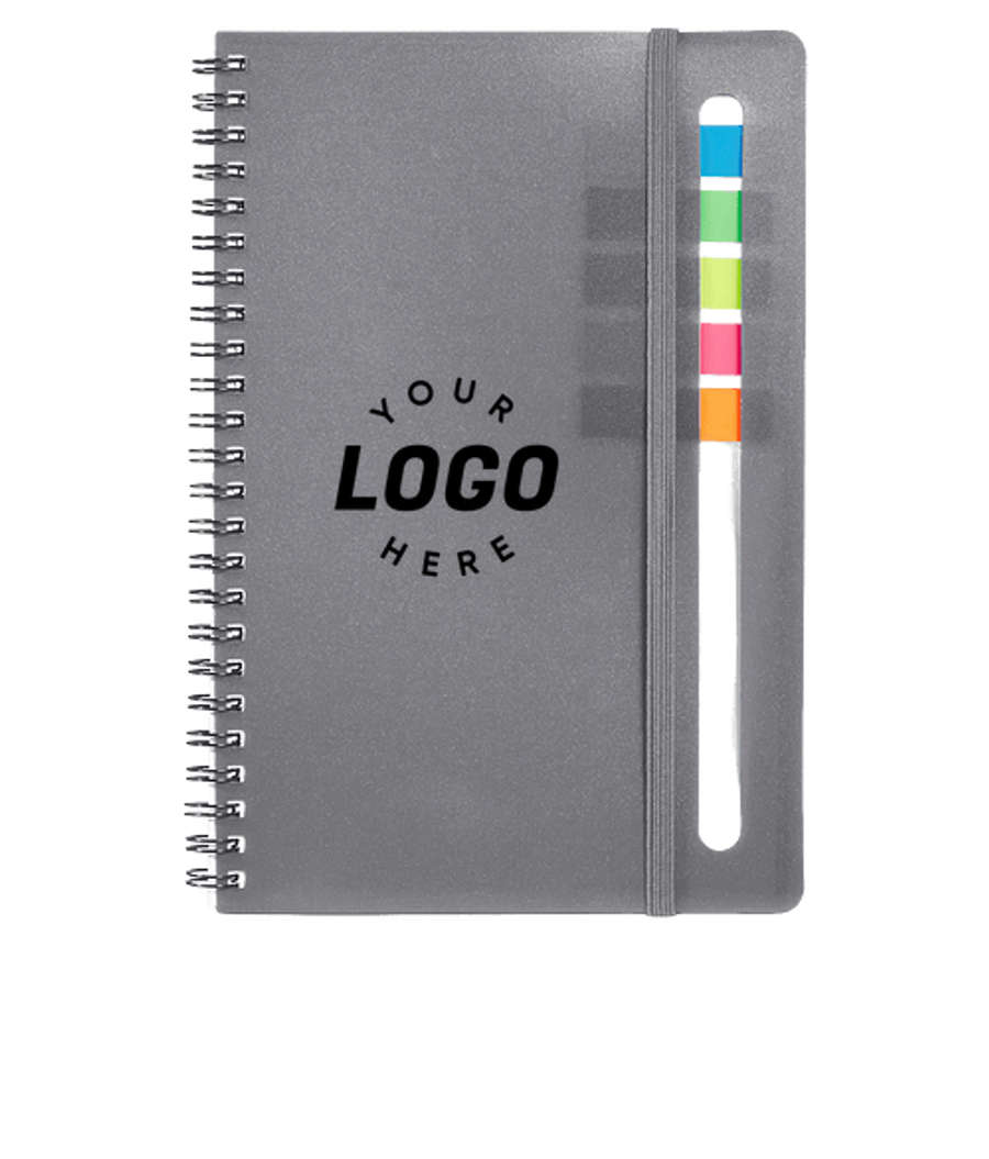 Semester Plastic Cover Spiral Notebook with Sticky Flags in GRAY