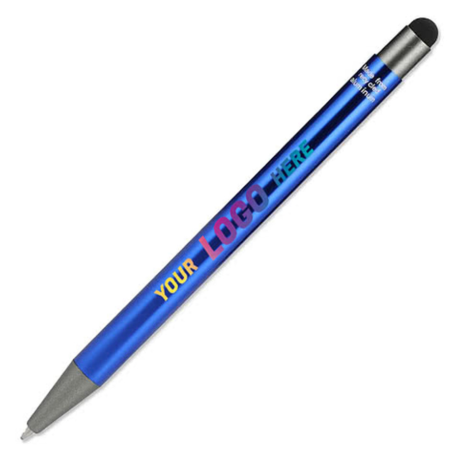 Full Color Recycled Aluminum Stylus Gel Pen (black ink) in Blue