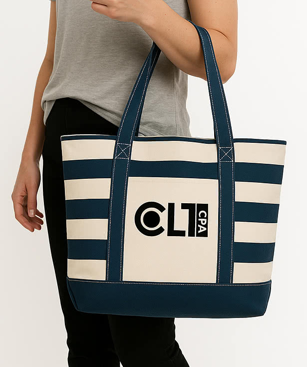 Cotton Canvas Nautical Stripe Zippered Tote Bag
