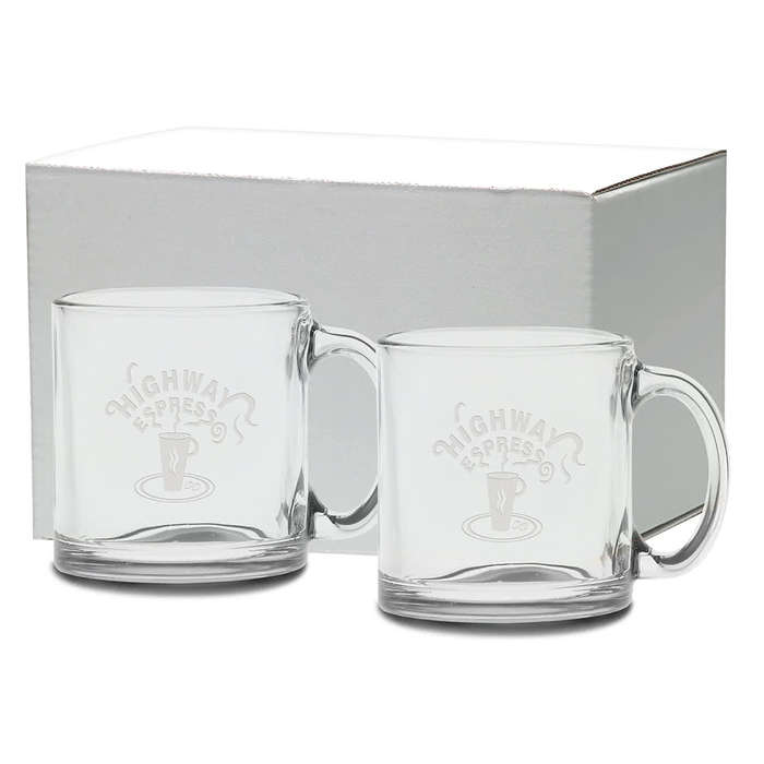 Laser Engraved 13 oz. Clear Glass Coffee Mug (Set of 2)