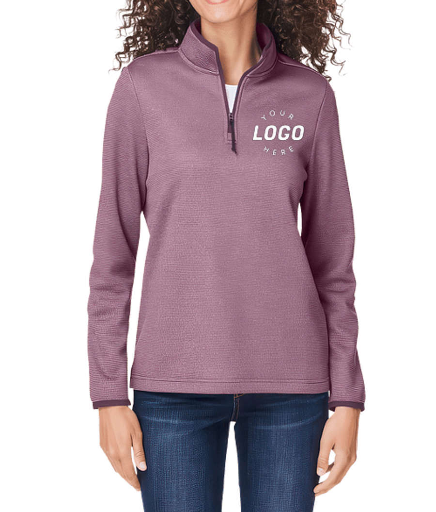 Core 365 Women's Venture Heathered Stripe Performance Quarter Zip Pullover in Burgundy/White