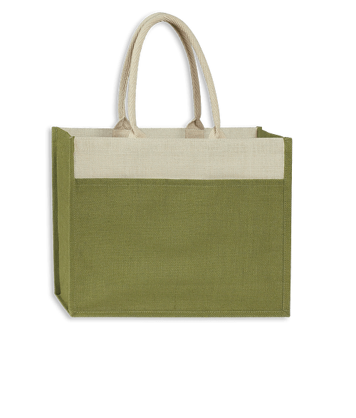 Medium Gusseted Jute Tote Bag with Front Pocket in Light Green