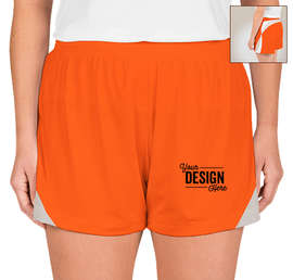 Team 365 Women's Colorblock Performance Shorts - Color: Sport Orange / Sport Silver
