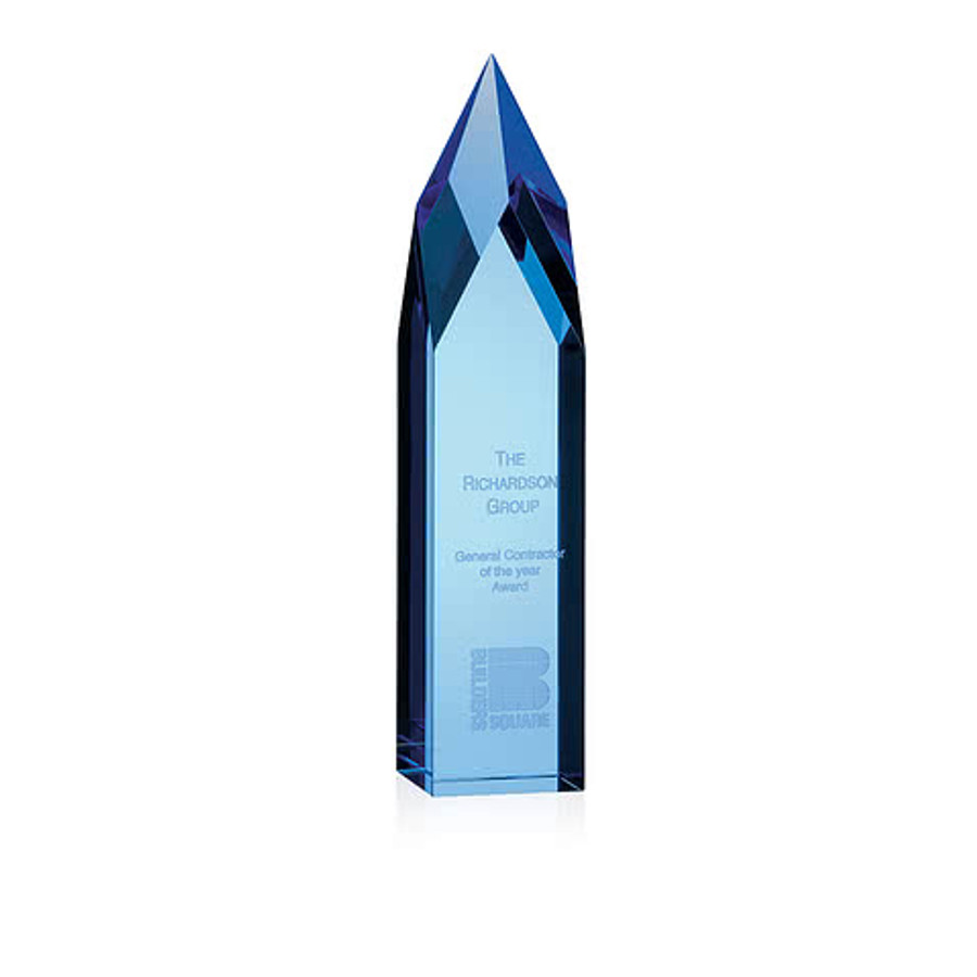 Laser Engraved Blue Ice Pillar Award in Blue