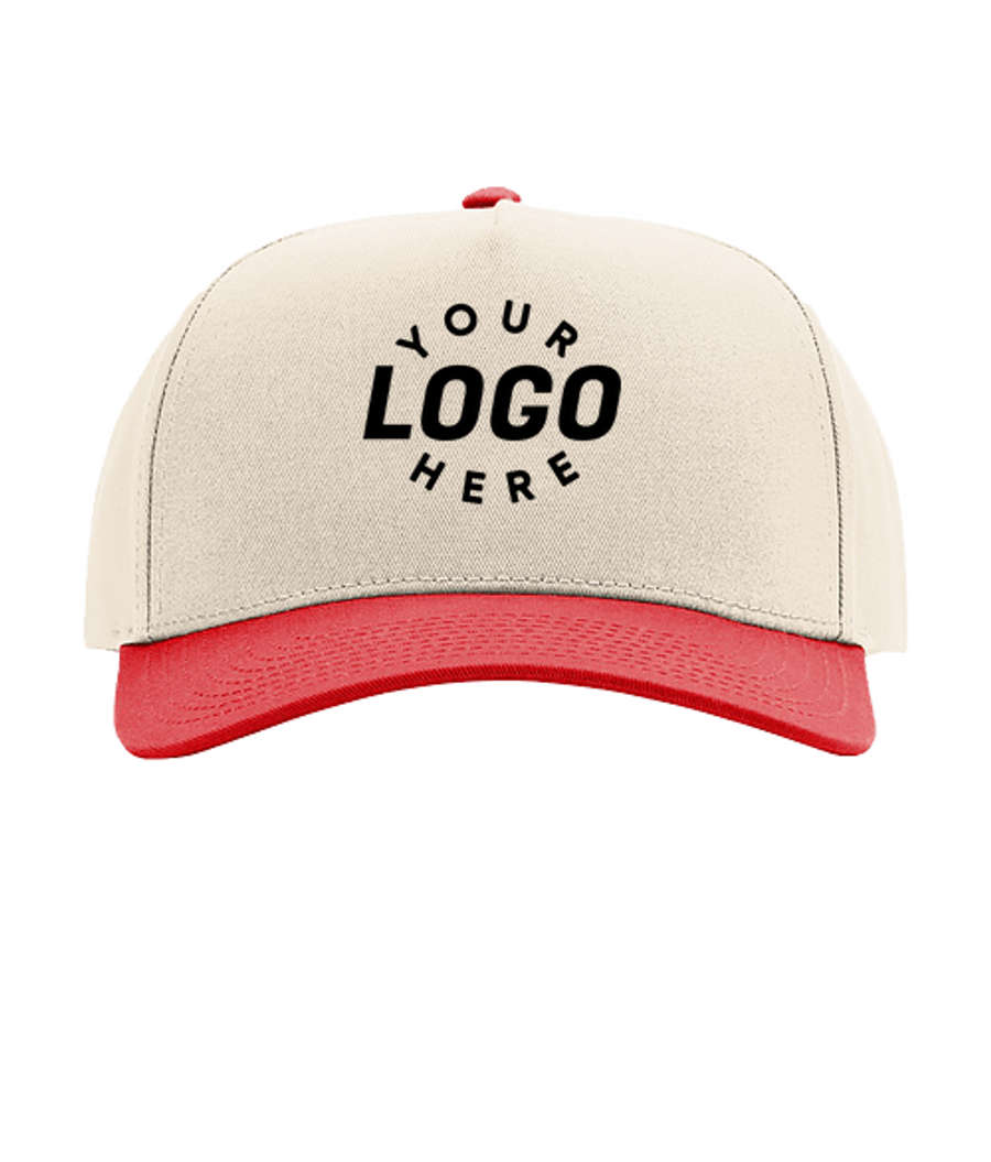Richardson Champ Full Fabric Snapback Baseball Hat in Cream / Red