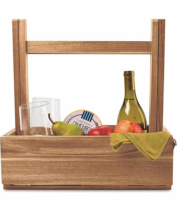 Laser Engraved La Cuisine Wood Picnic Table & Basket
