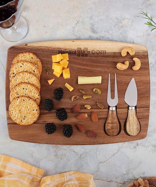 Laser Engraved Acacia Cheese Board Set