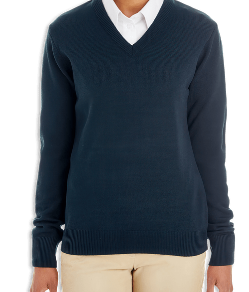 Harriton Women's Pilbloc Jersey Knit V-Neck Sweater in Dark Navy