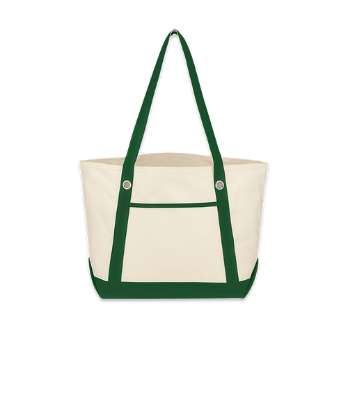 Cotton Canvas Tote Bag with Grommets in Recycled Natural with Forest Grn