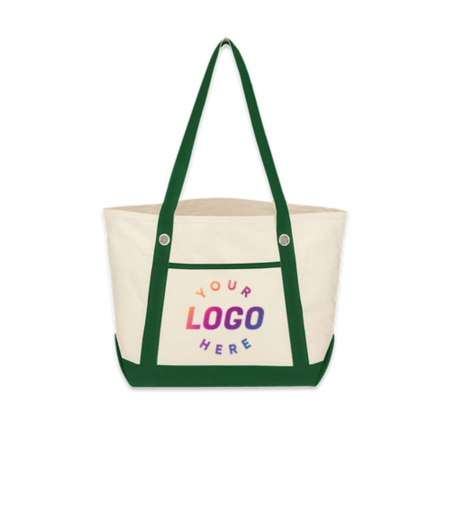 Cotton Canvas Tote Bag with Grommets in Recycled Natural with Forest Grn
