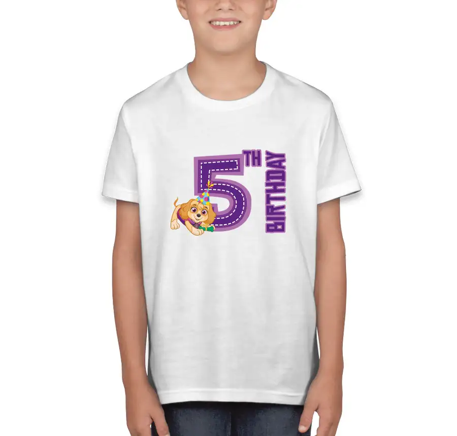 Paw Patrol - Birthday Skye - 5th Birthday - Bella + Canvas Youth Jersey T-shirt