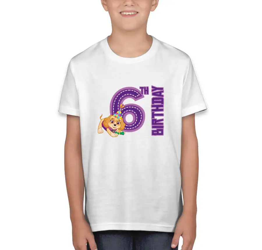 Paw Patrol - Birthday Skye - 6th Birthday - Bella + Canvas Youth Jersey T-shirt