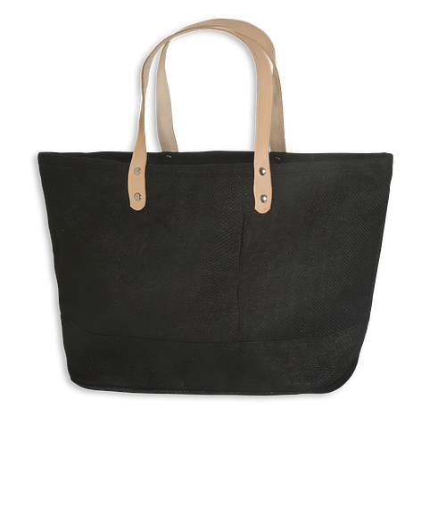 Hamptons Medium Eco-Responsible Zippered Jute Tote Bag in Black