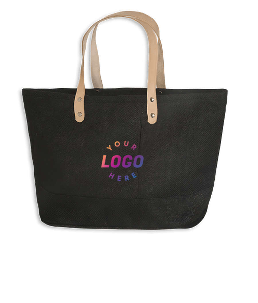 Hamptons Medium Eco-Responsible Zippered Jute Tote Bag in Black