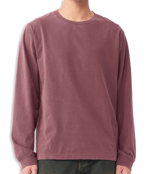 Bella + Canvas Heavyweight Garment-Dyed Long Sleeve T-shirt in Washed Maroon