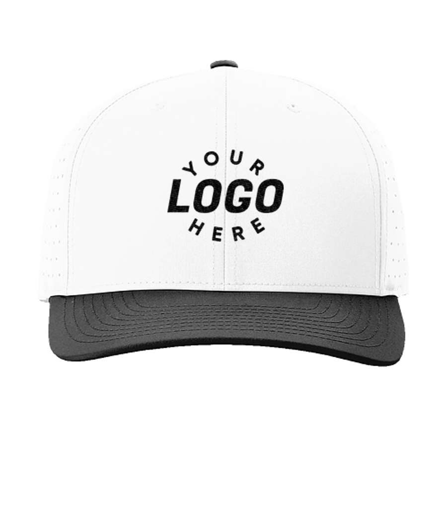 Richardson Laser Perf R-Flex Snapback Baseball Hat - Embroidered in White / White / Black