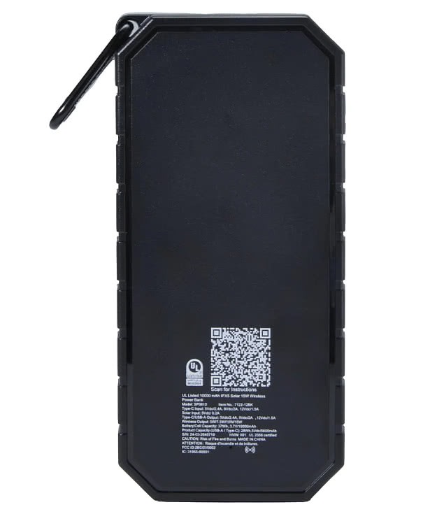 Full Color IPX5 Solar 10,000 mAh Portable Wireless Power Bank