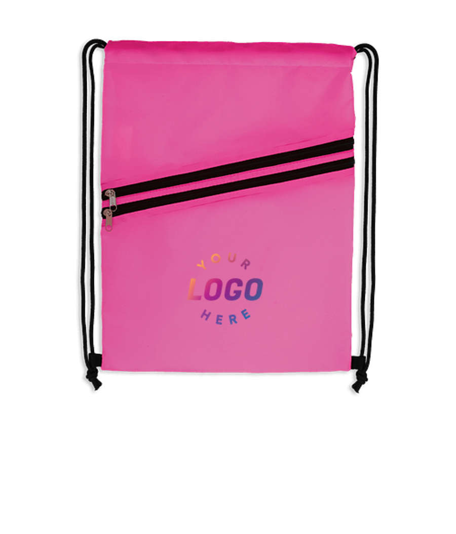 Full Color Neon Multi-Zippered Drawstring Bag in Neon Pink