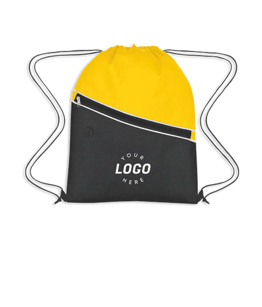 Full Color Sports Pack Non-Woven Two-Tone Drawstring Bag in Yellow with Black