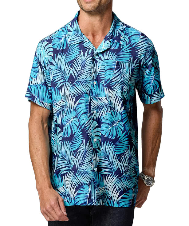 Blue Generation Tropical Leaves Short Sleeve Camp Shirt