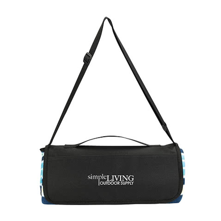 Shoulder Strap Fleece Picnic Blanket in Blue