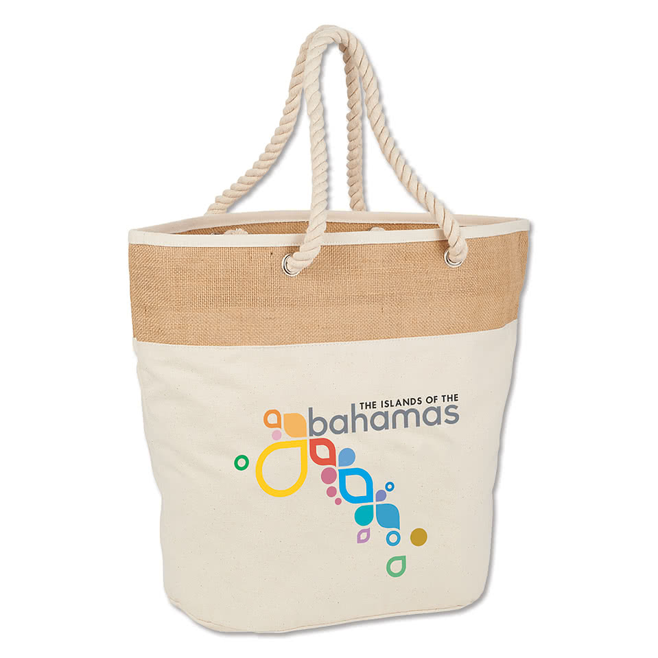 Large Jute Accent Cotton Canvas Rope Tote Bag
