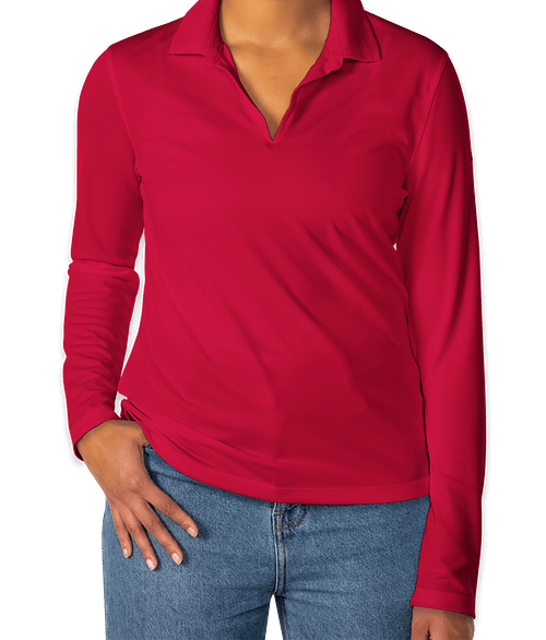 Nike Women's Dri-FIT Micro Pique Long Sleeve Performance Polo 2.0 - Printed in University Red