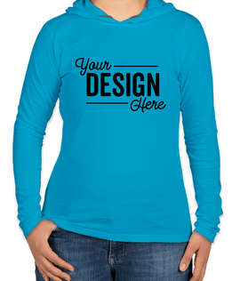 Anvil Women's Hooded Long Sleeve T-shirt - Color: Caribbean Blue