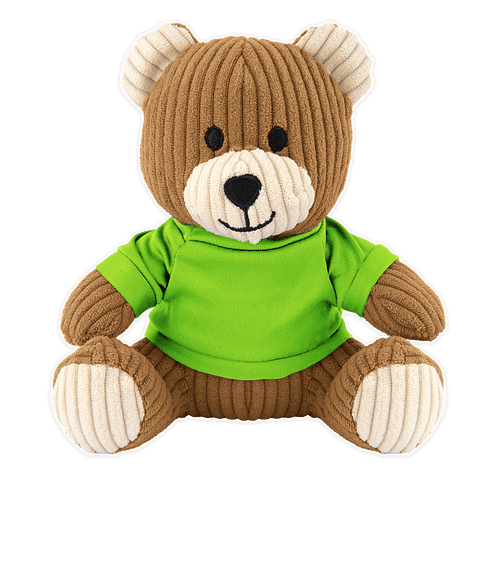 6" Barry Corduroy Bear Plush Animal with T-shirt in Lime