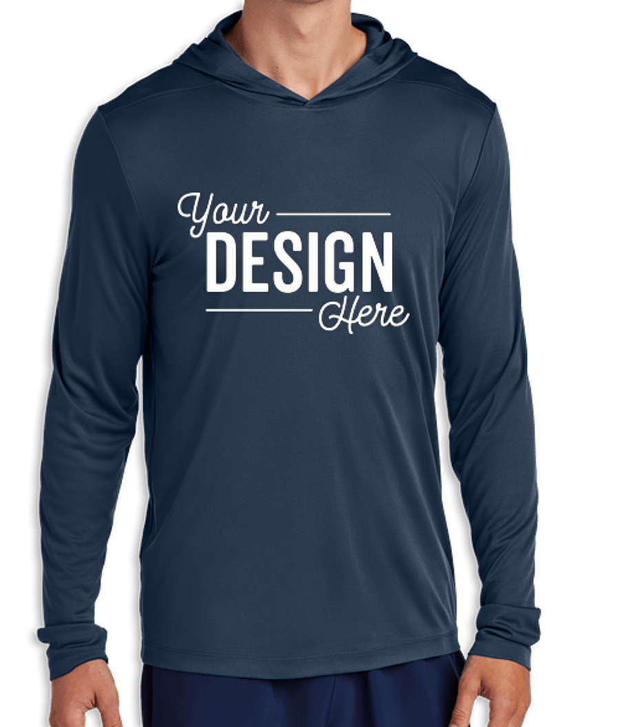 Sport-Tek UPF 50 Hooded Long Sleeve Performance Shirt in True Navy