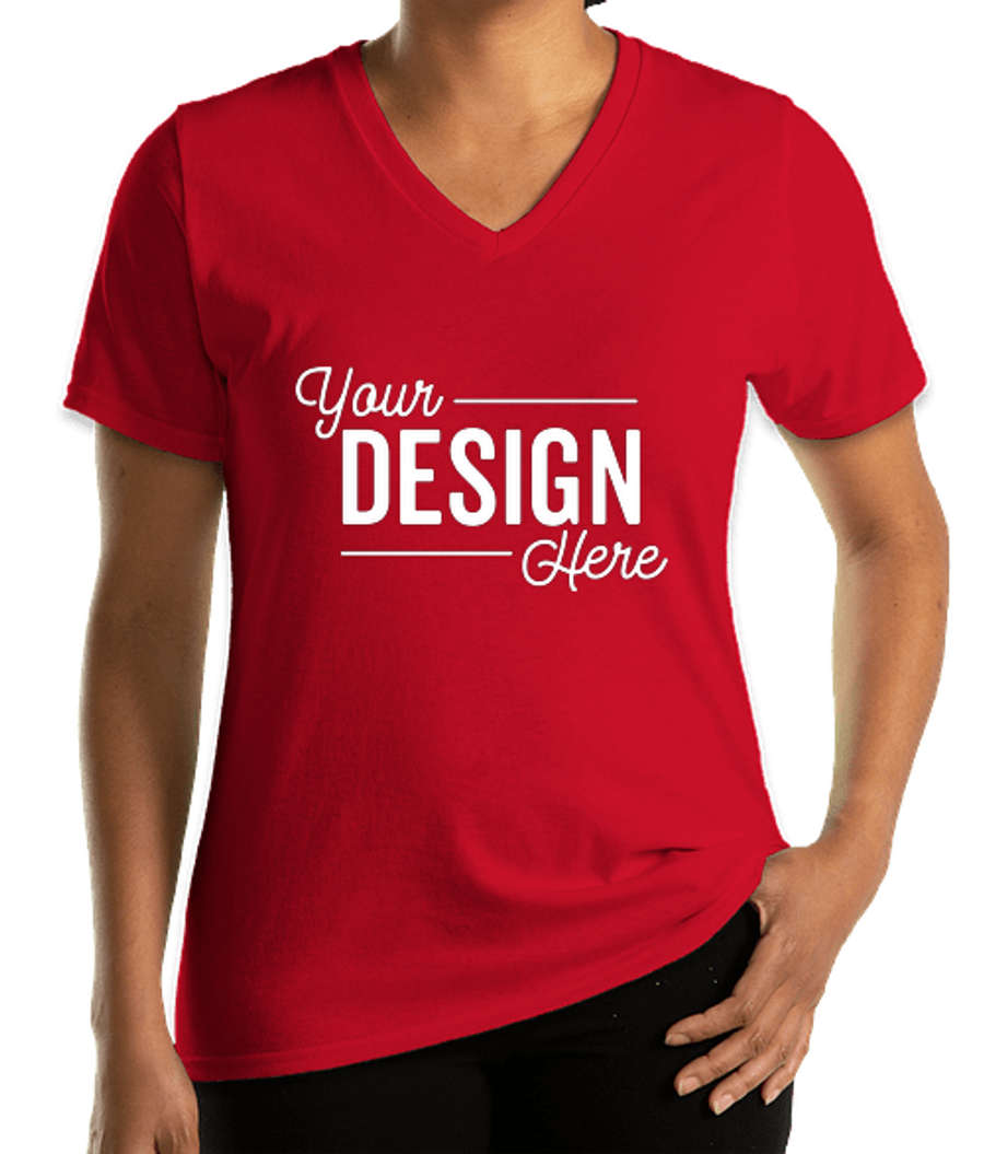 Port & Company Women's Core Cotton V-Neck T-shirt in Red