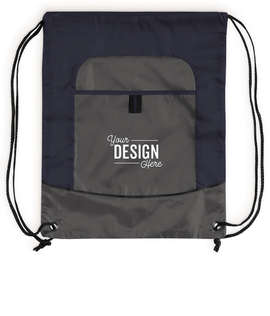 Port Authority Pocket Drawstring Bag - Color: True Navy / Deep Smoke