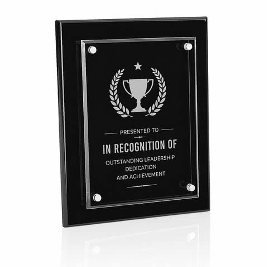 Laser Engraved 10" Floating Glass Plaque in Black