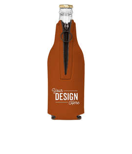 Foldable Foam Zipper Bottle Cooler - Color: Light Brown