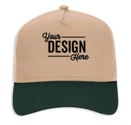 Otto Cap Five-Panel Trucker Hat - Embroidered - Color: Dark Green / Khaki