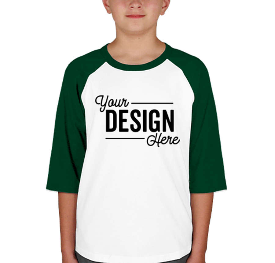 Sport-Tek Youth Raglan T-shirt in White / Forest