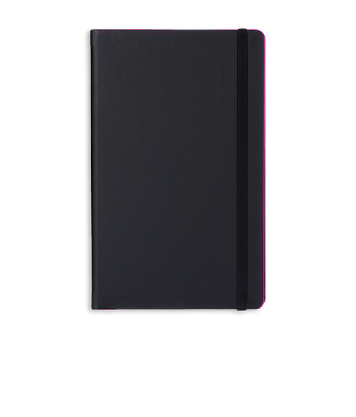 Castelli Debossed Black Laser Medio Lined Hard Cover Notebook in Black/Fuschia