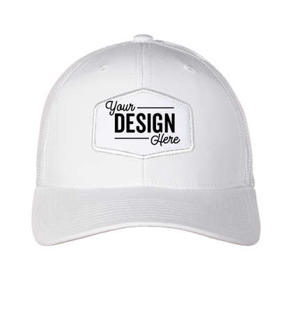 Ahead Brant Snapback Trucker Hat with White Hexagon Patch - White / White