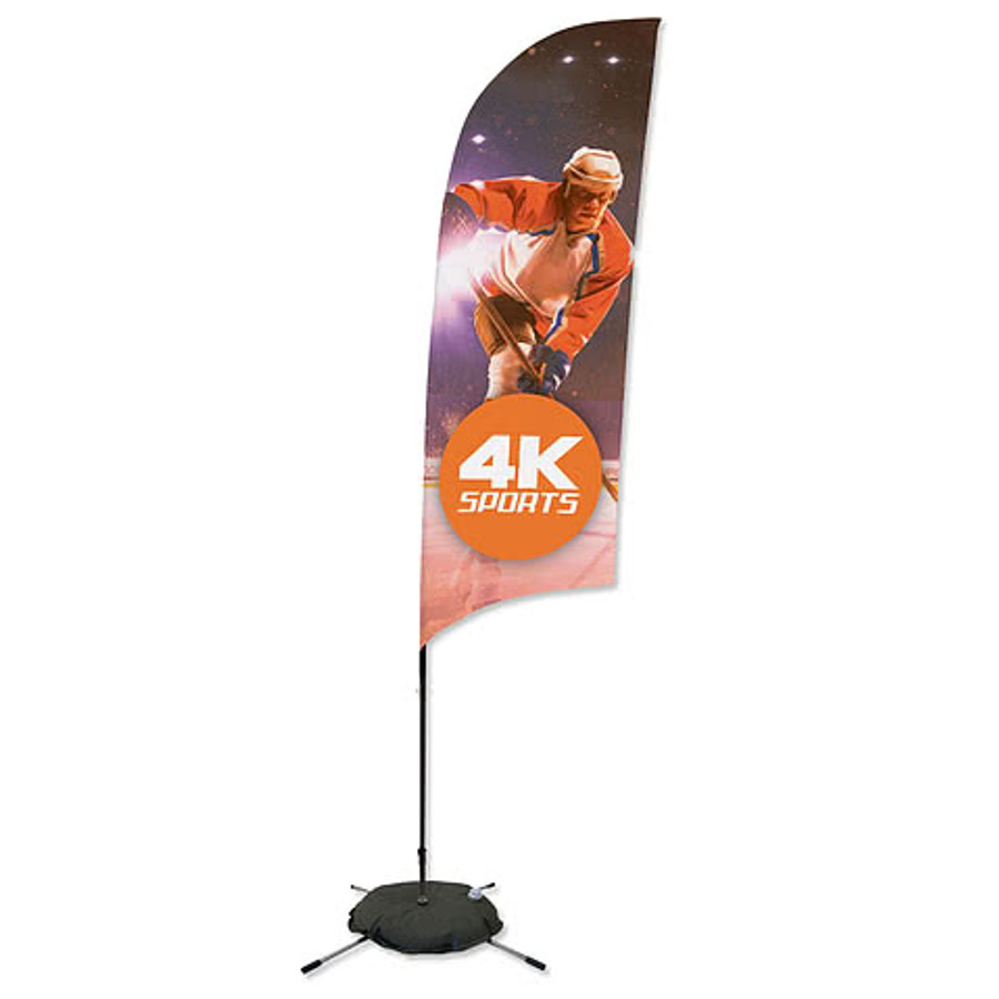 Full Color 9’ Streamline Razor Flag with Cross Base in White