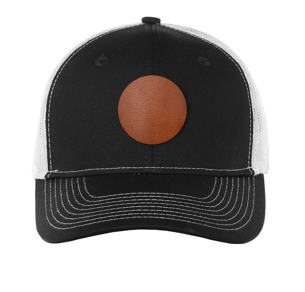 Port Authority Snapback Trucker Hat - Circle Faux Leather Patch - Laser Engraved-default